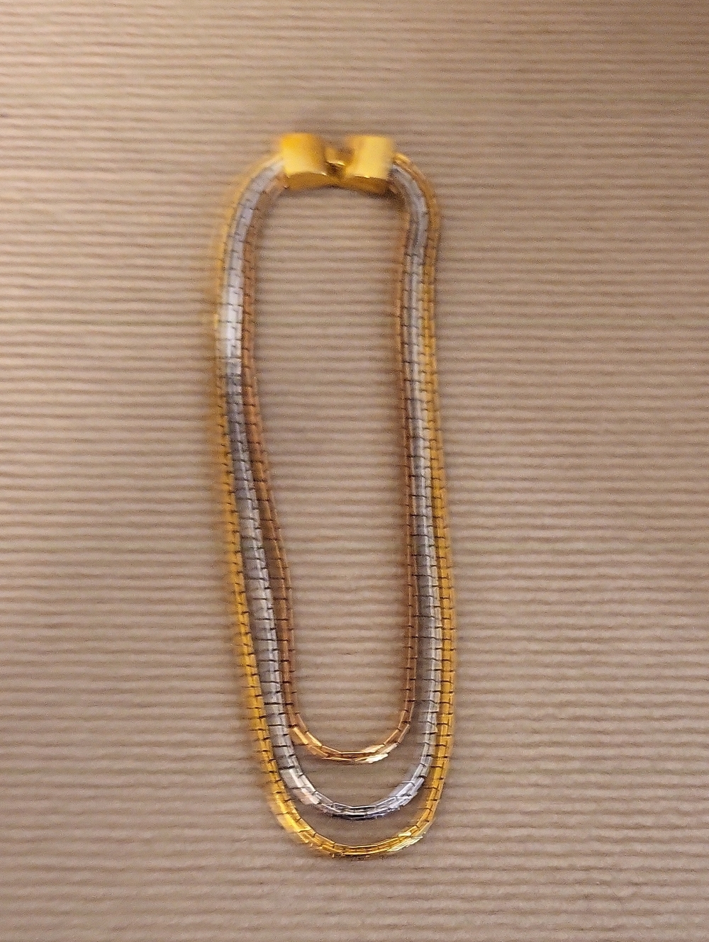 vintage Crown Trifari multi-strand  two-tone metal snake/bar link necklace